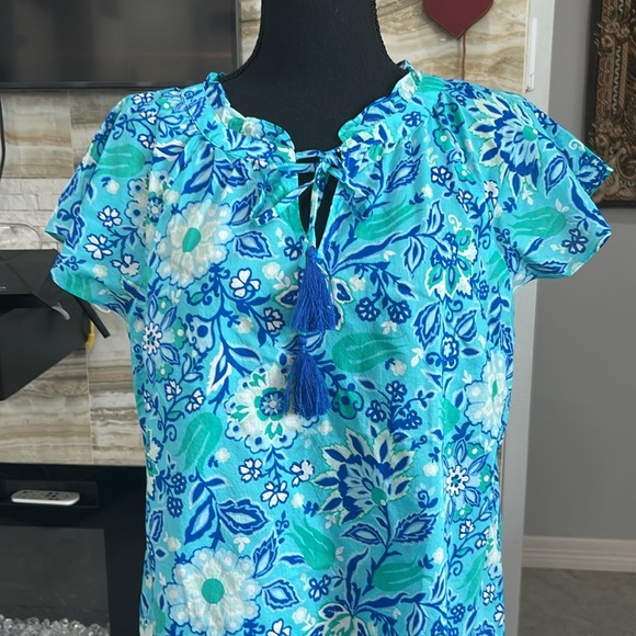 Talbots Floral Lightweight‎ Teal Blouse. Size M - Picture 3 of 12